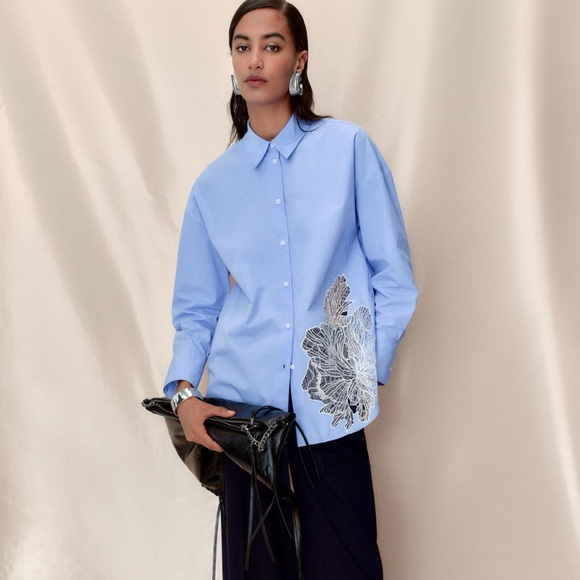 EMBROIDERED FLOWER POPLIN SHIRT - Picture 8 of 11